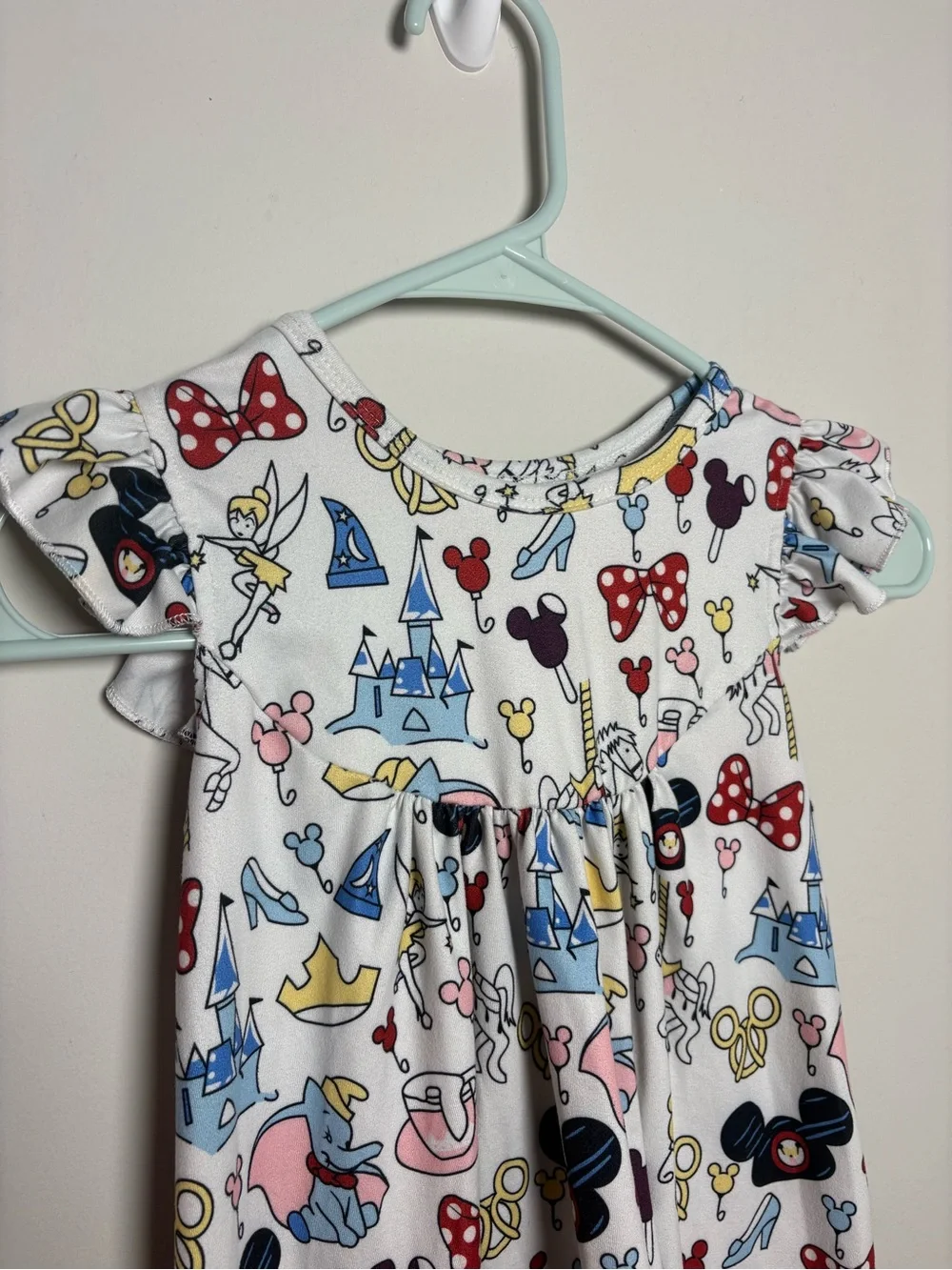 Girls' White Cartoon Castle Flutter-Sleeve Casual Dress